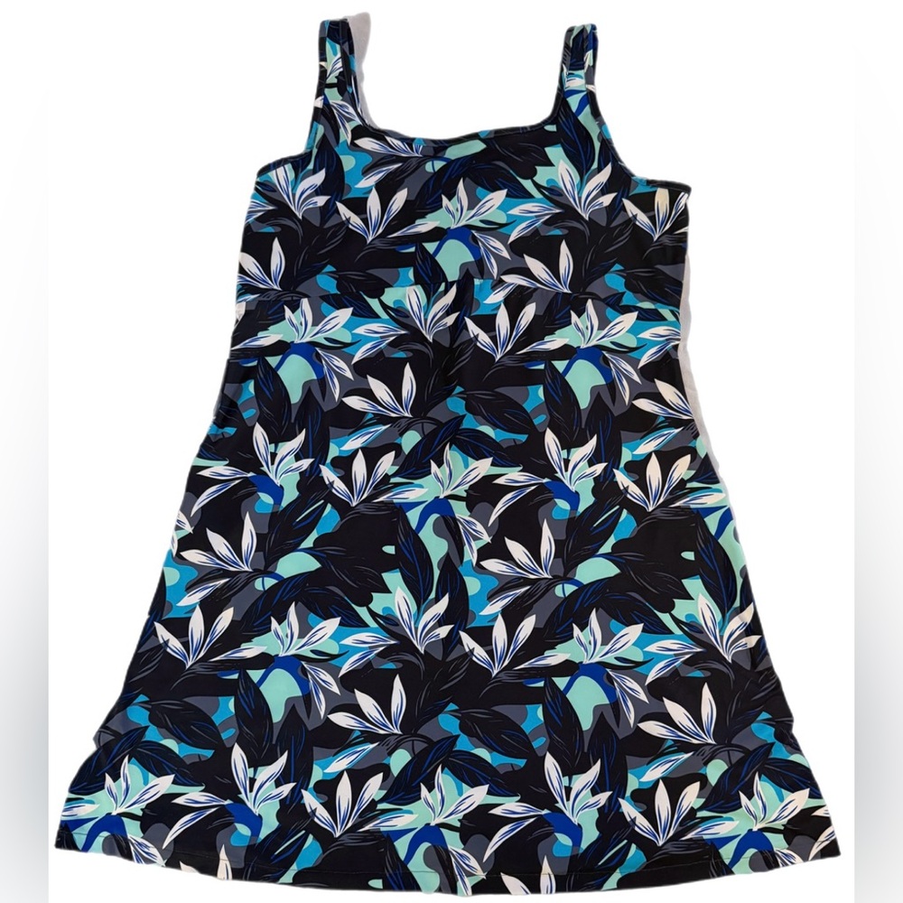 Columbia PFG Women's Blue and Black Floral Dress (Size XLarge)